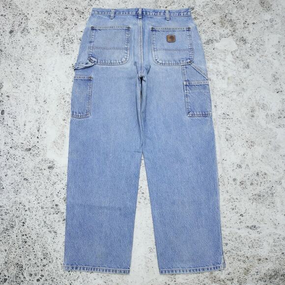 Vintage Carhartt B73 DST Faded Blue Jeans Denim Double Knee Carpenter Pant 32x29 - Picture 2 of 16